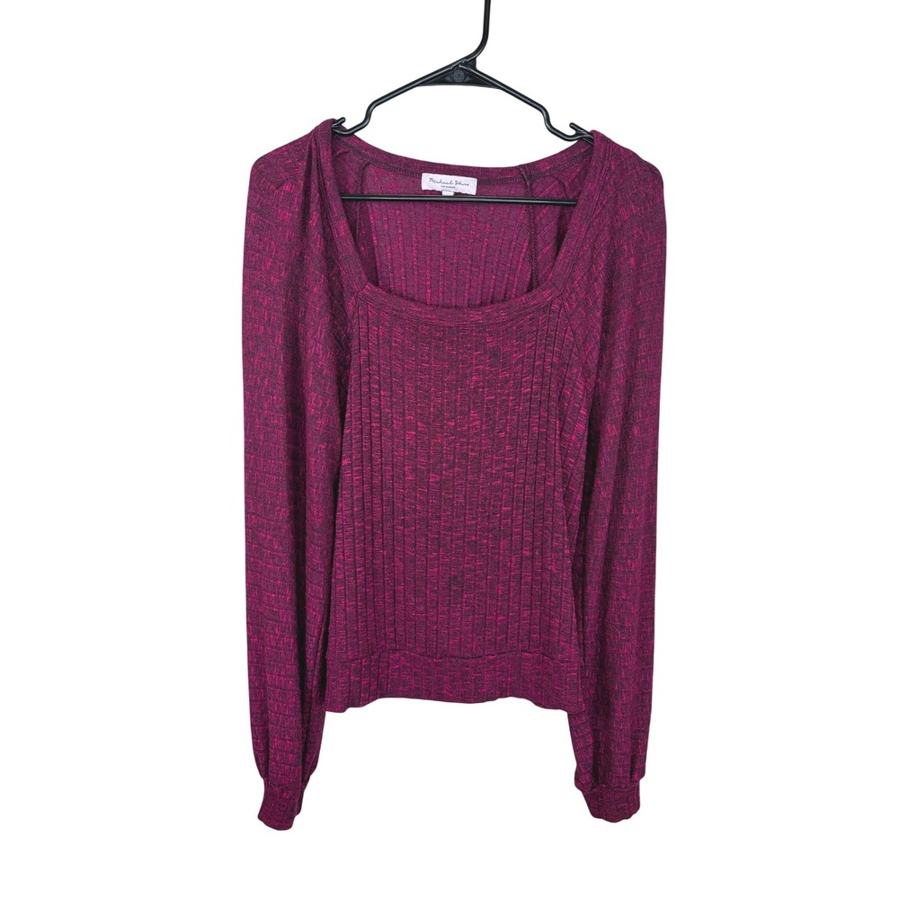 Michael Stars Polly Square Neck Knit Top Long Sleeve Fuchsia Women's Small